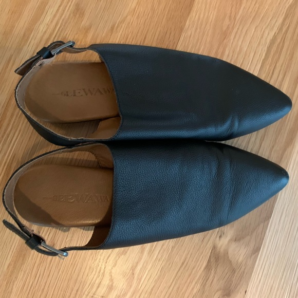 Anthropologie Black leather open back flats 9.5 - Picture 1 of 4